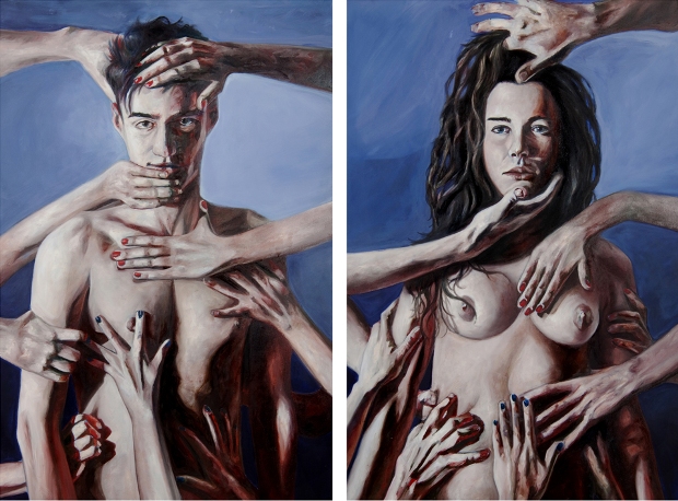 Dario Maglionico, Cura (Giacomo e Giulia), Dittico, 2012, olio su tela, 90 x 137 x 2